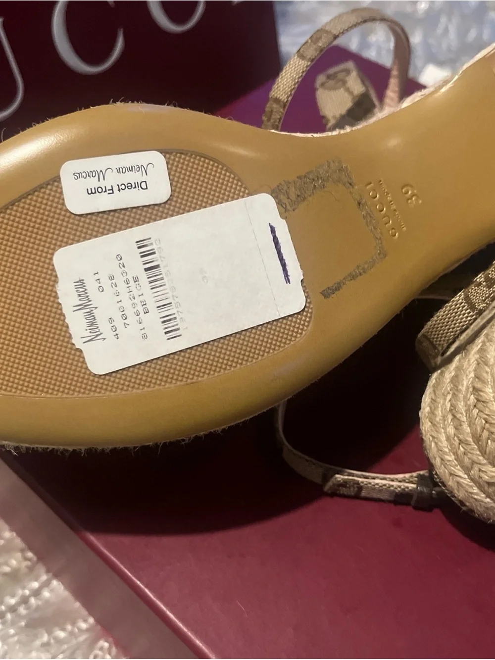 Gucci Brown Monogram Platform Espadrille Sandals with Gold Hardware
